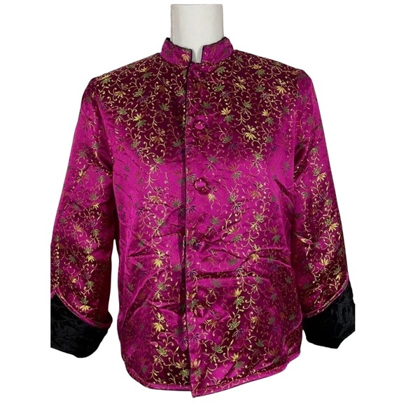 david brooks Jackets & Blazers - David Brooks Reversible Quilted Jacket Pink Floral Brocade Black Velvet Medium